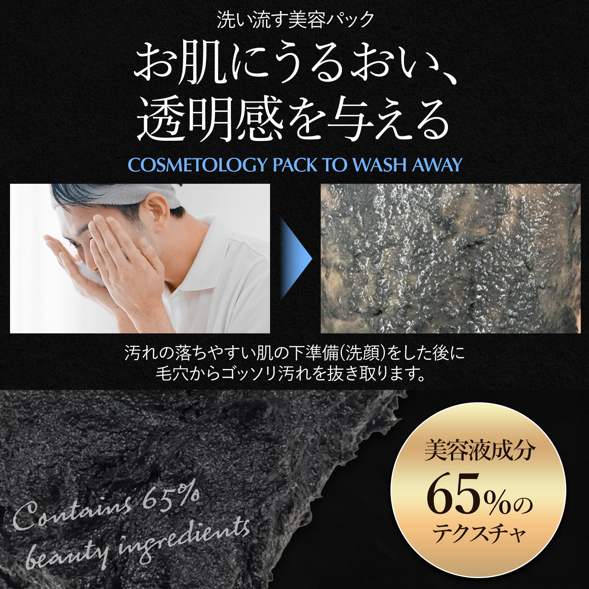 メンズベーシック ブラッククレンザー 3way洗顔料 クレンジング 角質ケア 美容パック 炭クレンジング 70g